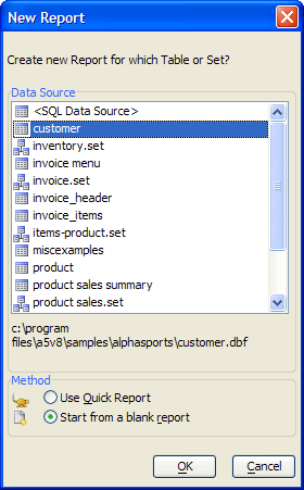 Ug New Report Dialog